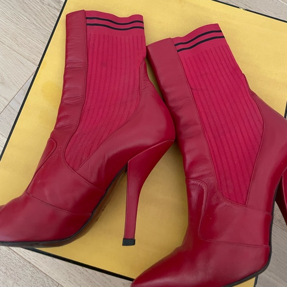 Auth Fendi Rockoko Red Ankle Sock Boots Size 37 - Picture 3 of 7